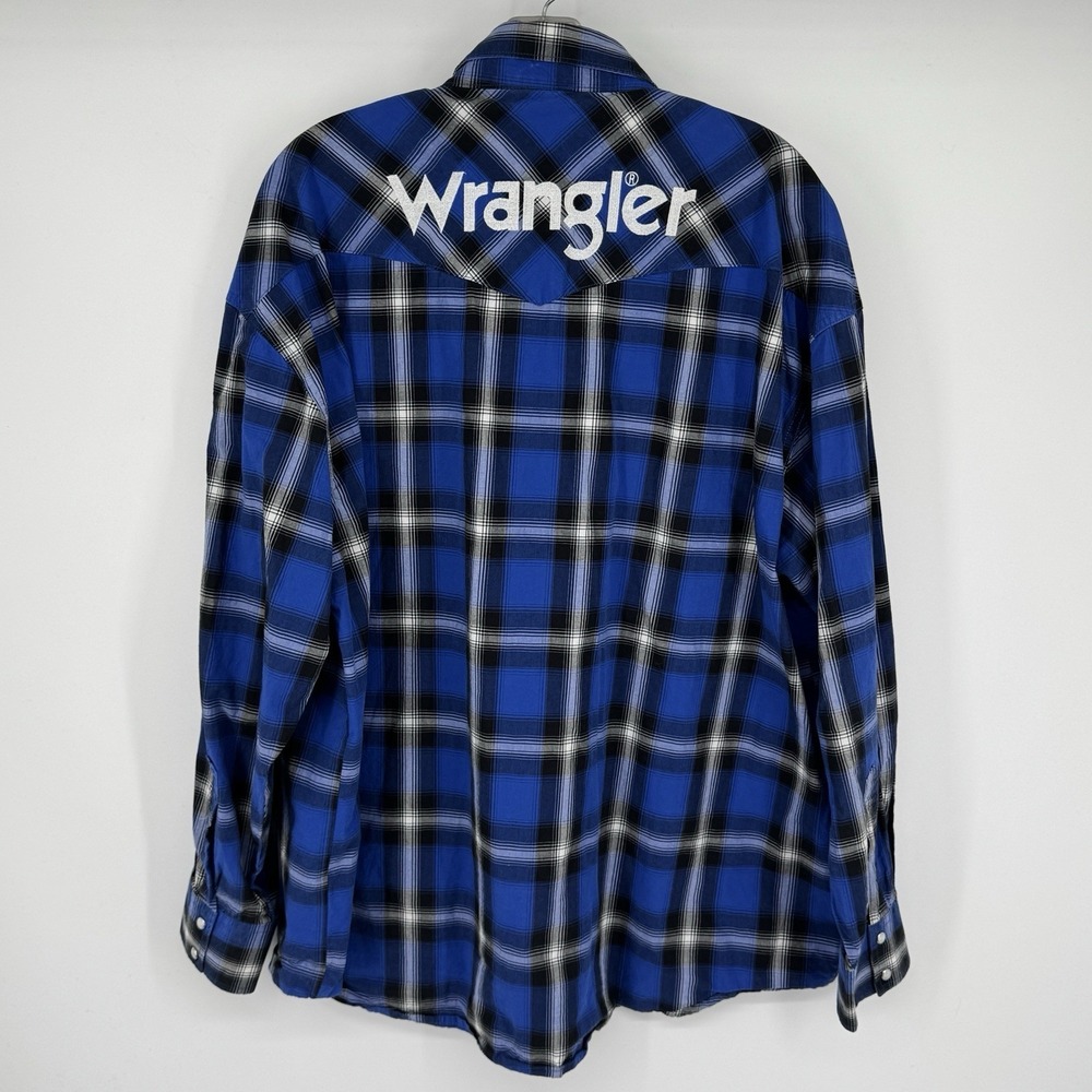 Wrangler Plaid Western Pearl Snap Shirt XXL Blue Y2K Cowboy Rodeo Workwear - Picture 3 of 9